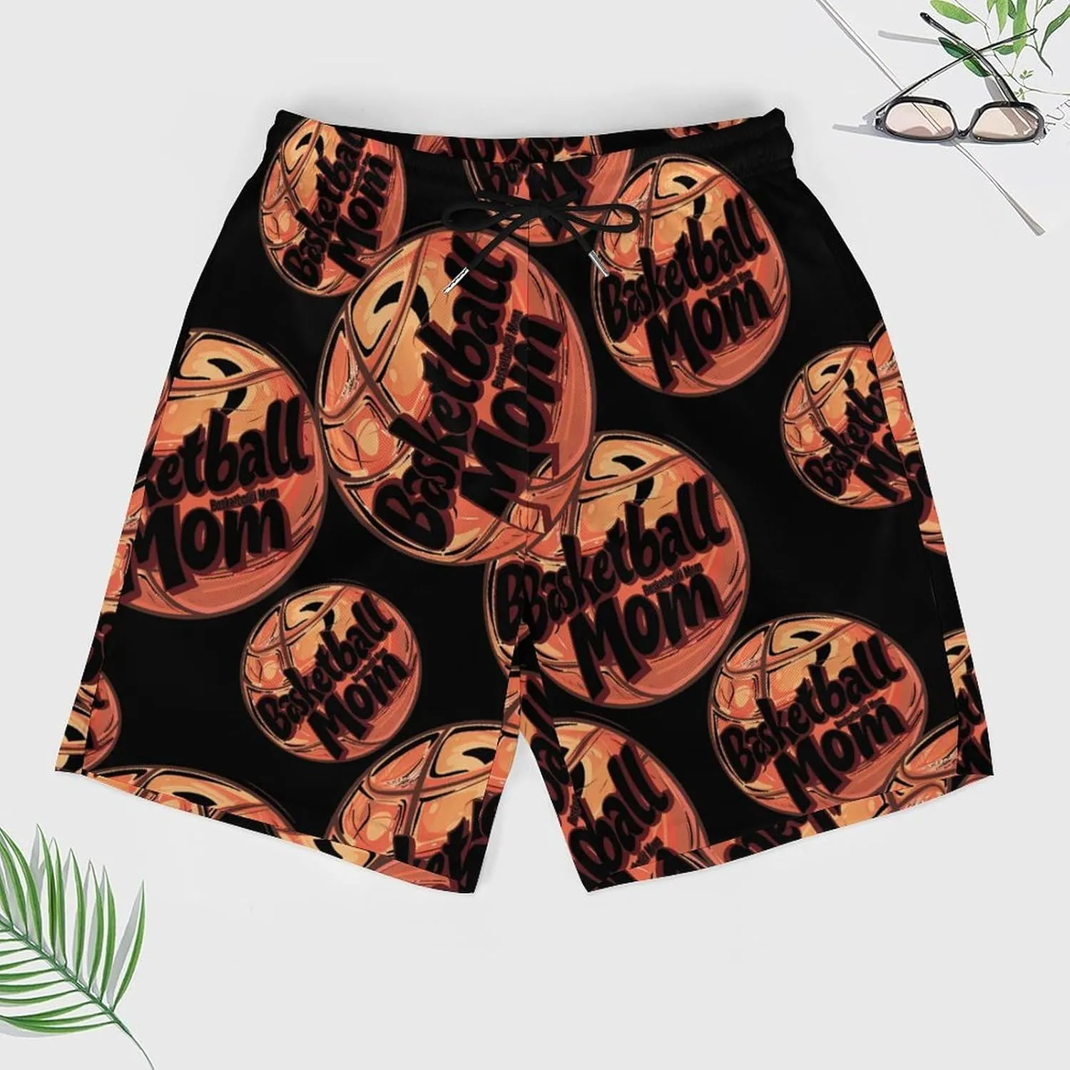 Basketball Mom Men's Swim Trunks Quick Dry Board Shorts Swimwear Beach Shorts with Compression Liner