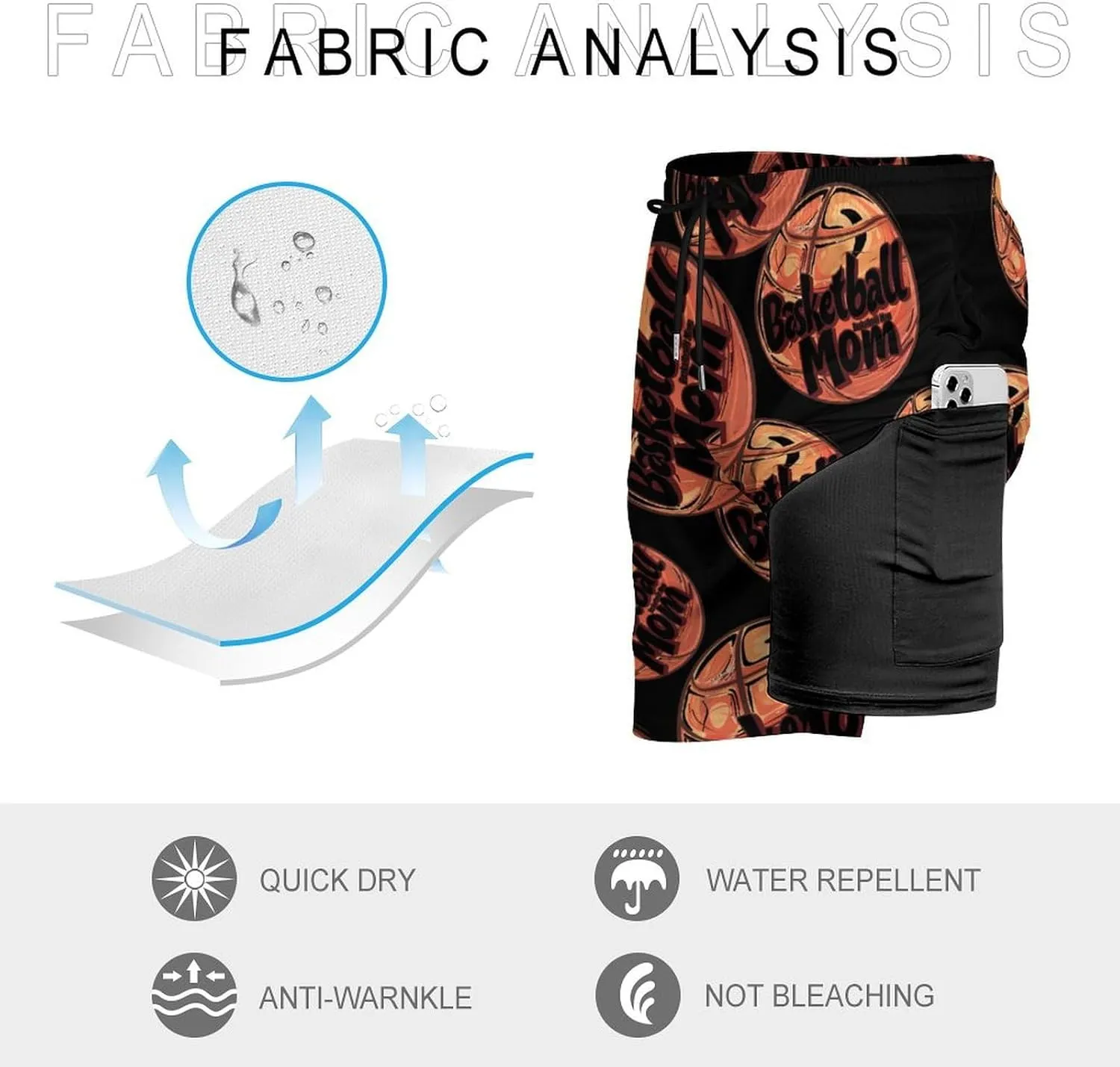 Basketball Mom Men's Swim Trunks Quick Dry Board Shorts Swimwear Beach Shorts with Compression Liner
