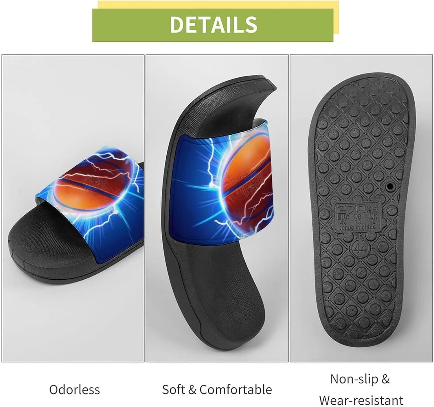 Basketball Thunder House Sandals Non Slip Slippers Quick Drying Bathroom Shower Shoes for Women Men