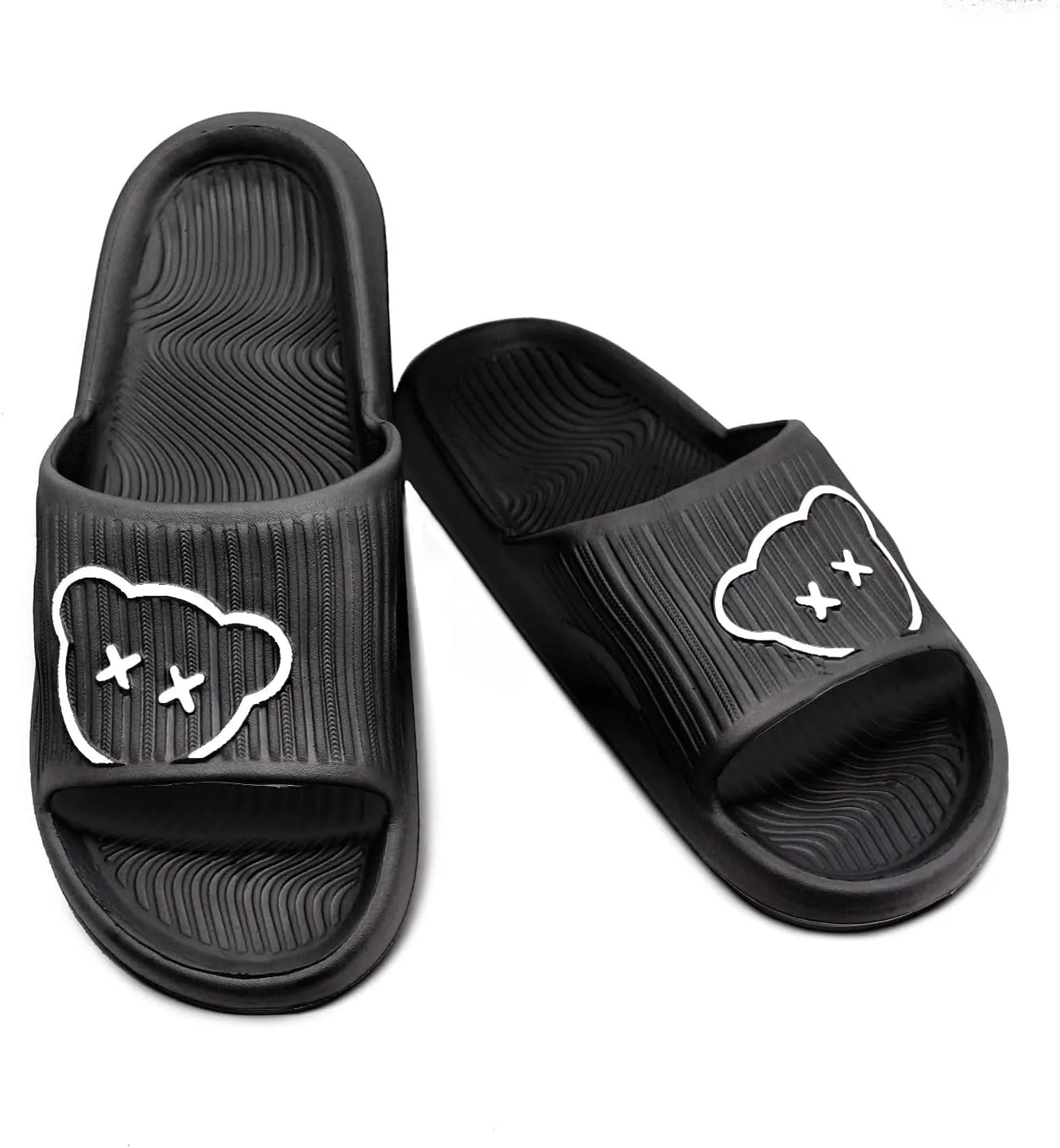 Bear Slides Smiley Face Sandals Slippers for Women and Men Ultra Comfort Non-Slip Shower Sandals Indoor and Outdoor Use Quick Drying Pool Party Home