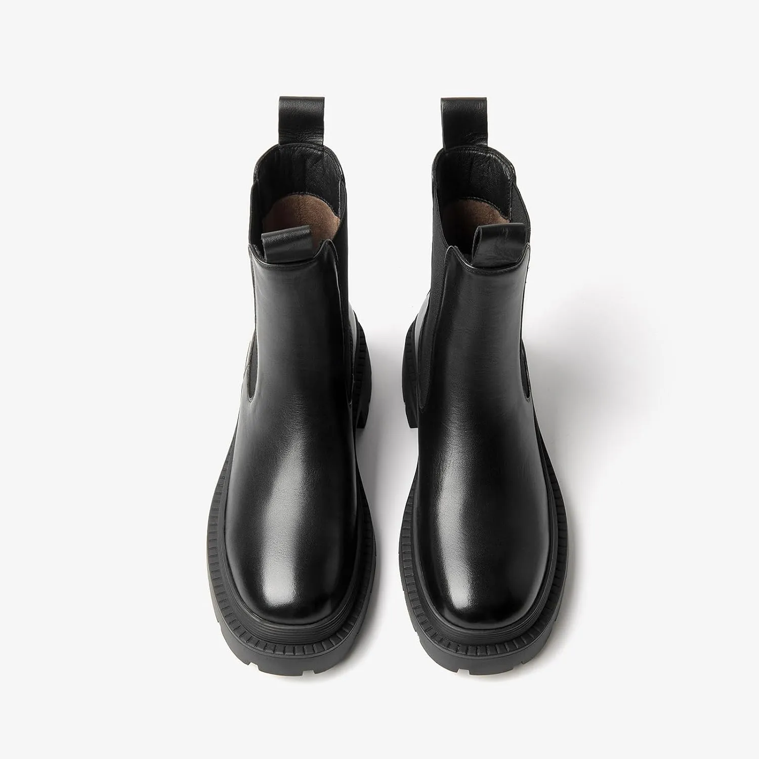 BEAU TODAY Chelsea Boots for Women, Chunky Platform Leather Chelsea Boots Womens Ankle Boots Round Toe Winter Dress Fashion Booties