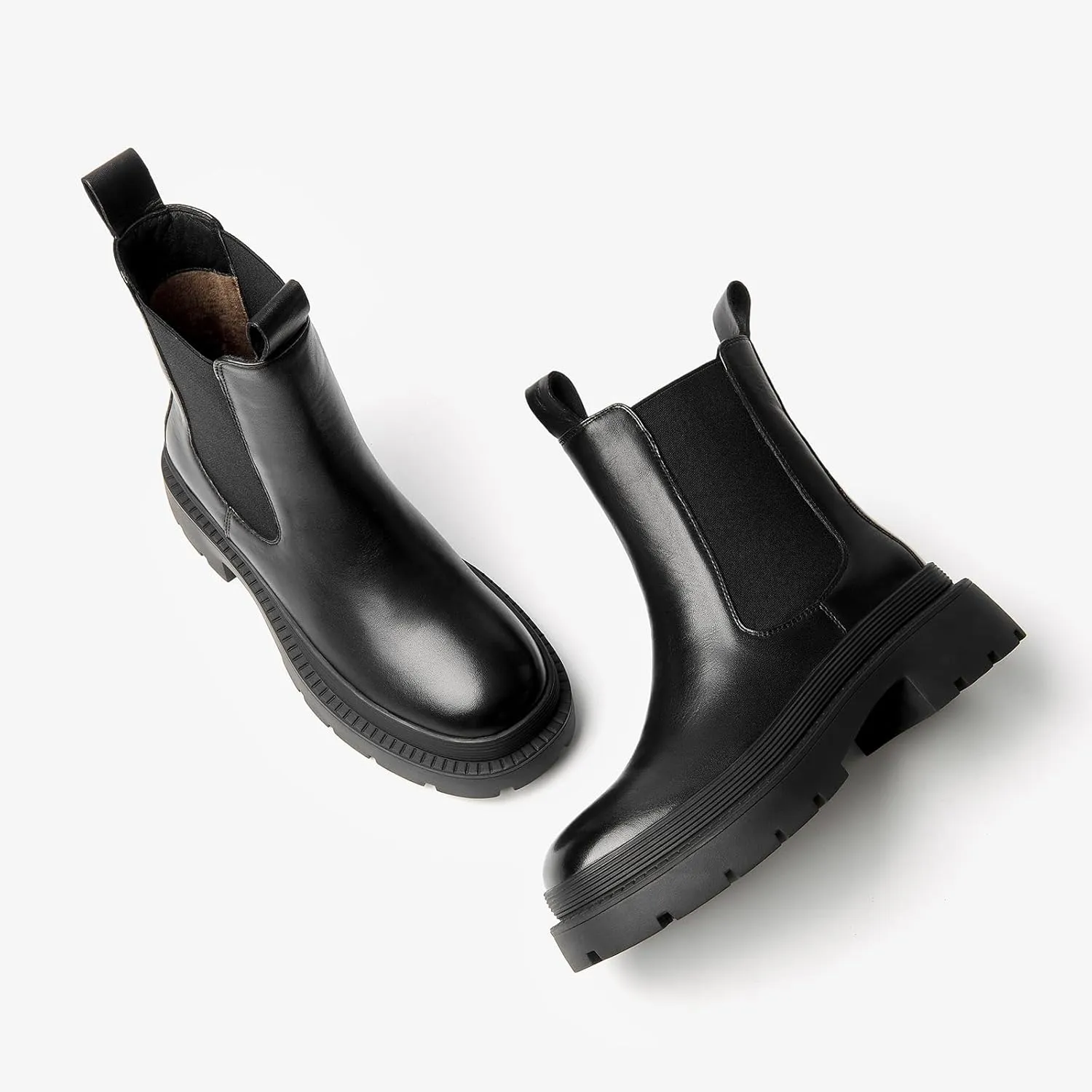 BEAU TODAY Chelsea Boots for Women, Chunky Platform Leather Chelsea Boots Womens Ankle Boots Round Toe Winter Dress Fashion Booties