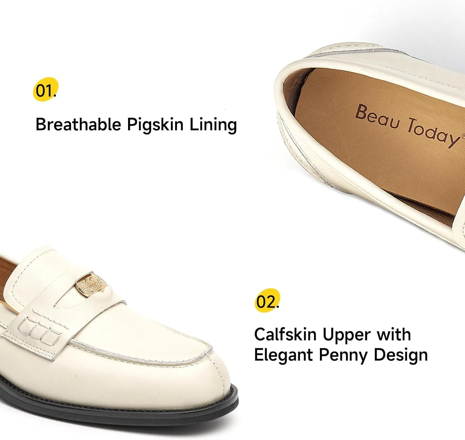 BEAU TODAY Flat Loafers for Women, Women’s Leather Penny Loafers, Slip-on Flats for Women, Comfortable Dressy Business Casual Office Non-Slip Round Toe Loafers
