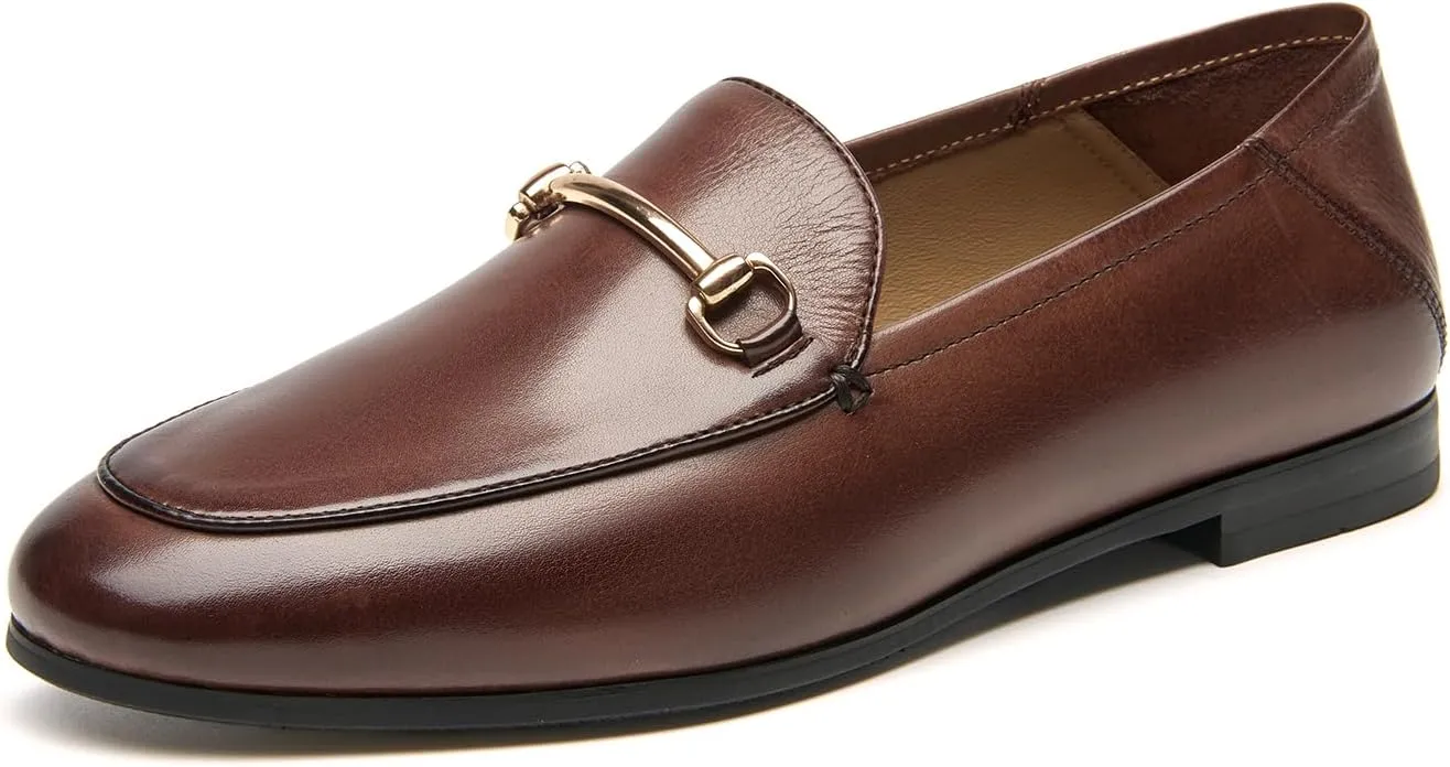 BEAU TODAY Loafers for Women Flats Shoes, Women’s Leather Penny Loafers, Comfortable Slip-on Business Casual Loafers Pointed Toe Non-Slip Office Work Trendy Ladies Flat Dress Shoes