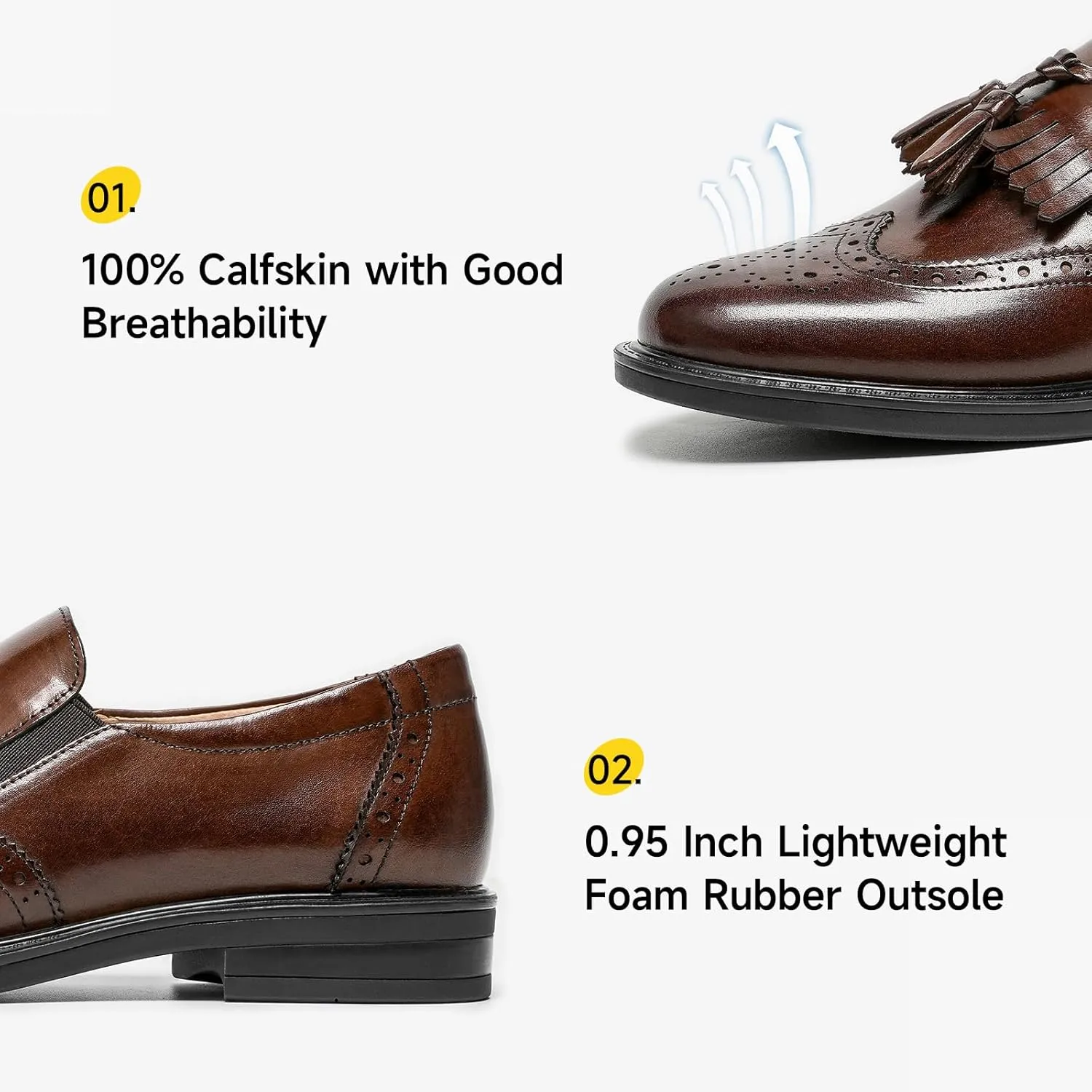 BEAU TODAY Tassel Loafers for Women,Leather Brogue Dress Shoes,Wingtips Oxford for Women,Breathable Comfortable Slip-on Lace-up Handmade Flat Shoes for Business Work