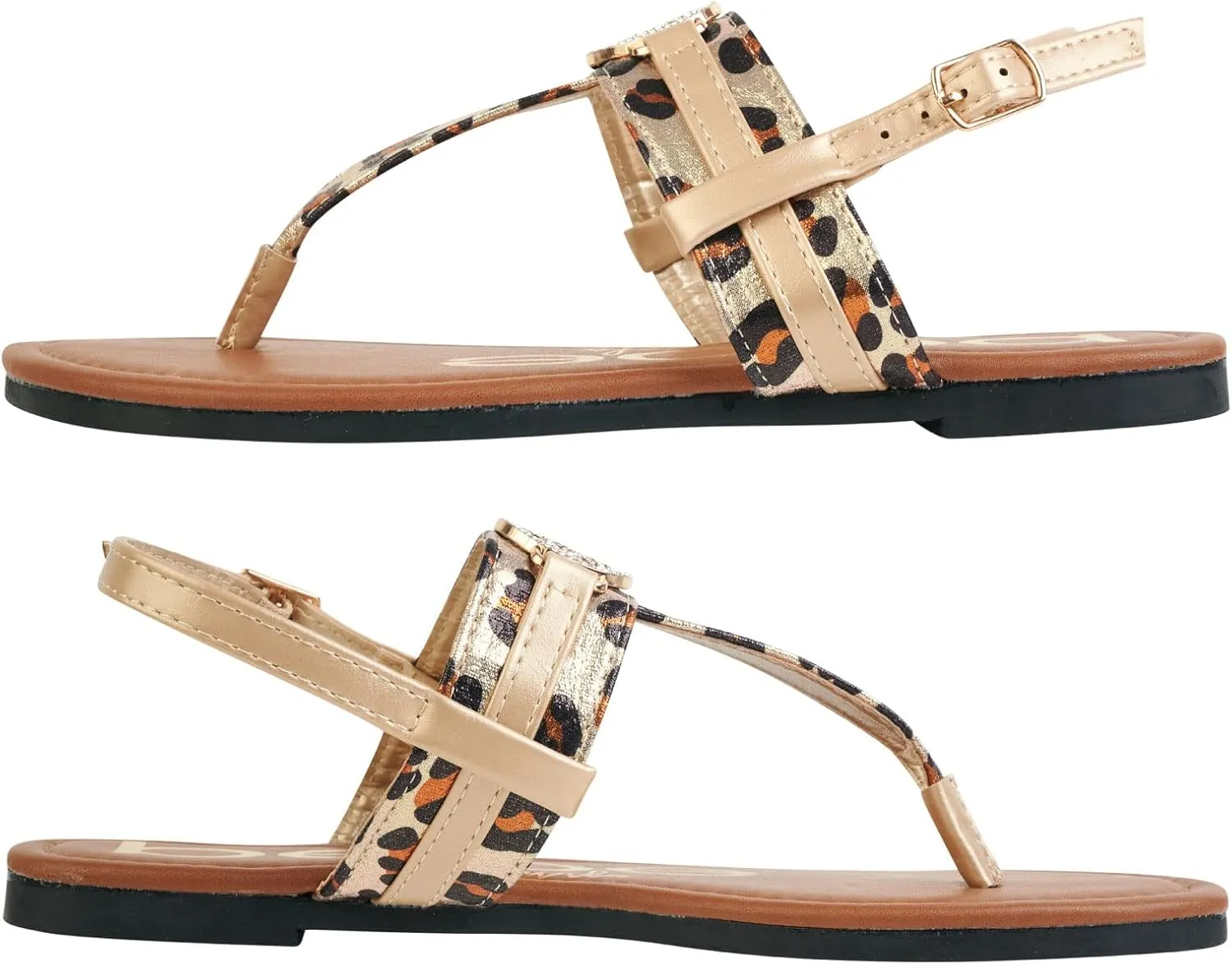 bebe Girls' Sandals - Leopard Print Thong Dress Sandals with Ankle Strap, Open Toe Easter Summer Shoes for Little Girls