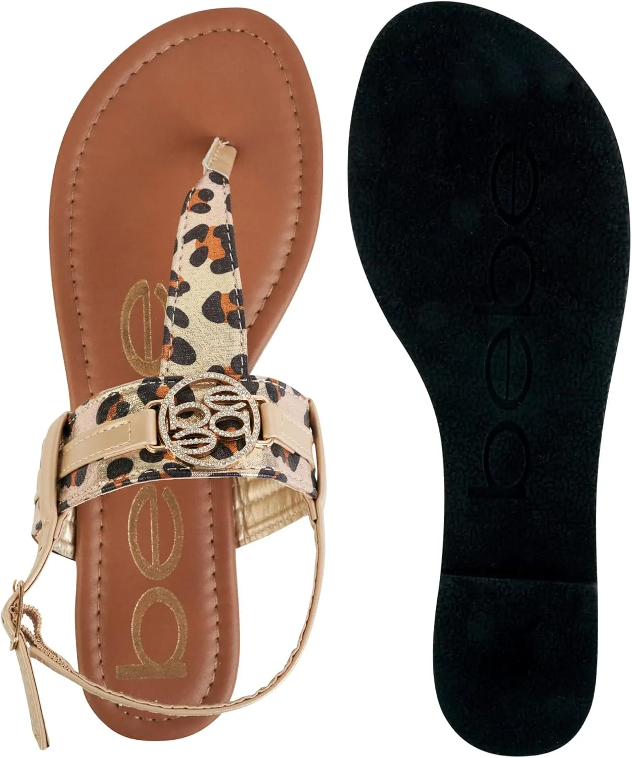 bebe Girls' Sandals - Leopard Print Thong Dress Sandals with Ankle Strap, Open Toe Easter Summer Shoes for Little Girls