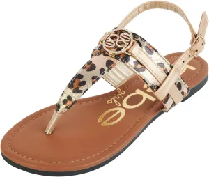 bebe Girls' Sandals - Leopard Print Thong Dress Sandals with Ankle Strap, Open Toe Easter Summer Shoes for Little Girls