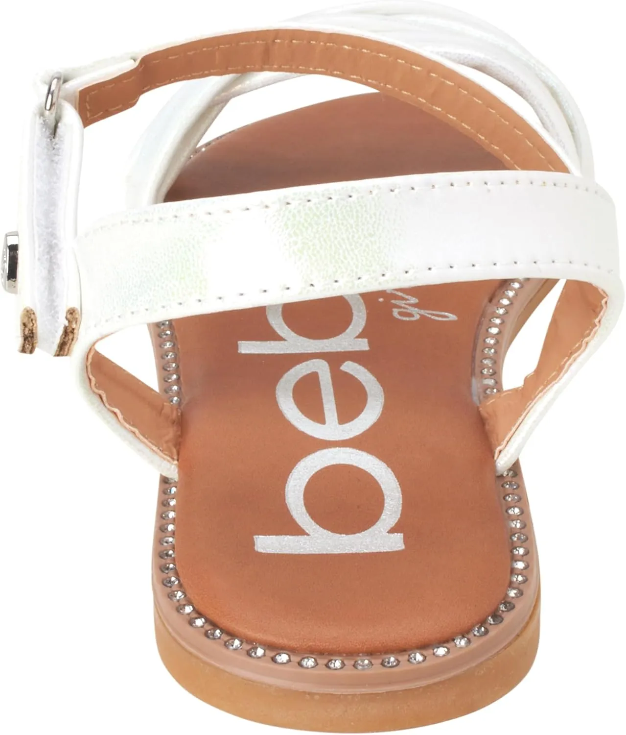 bebe Girls' Sandals - Two Strap Open Toe Flat Dress Sandals with Heart Accent, Easter Summer Shoes for Little and Big Girls