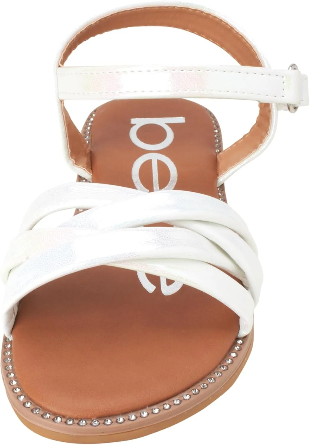 bebe Girls' Sandals - Two Strap Open Toe Flat Dress Sandals with Heart Accent, Easter Summer Shoes for Little and Big Girls