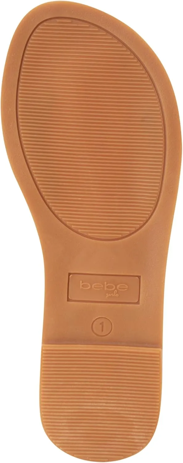 bebe Girls' Sandals - Two Strap Open Toe Flat Dress Sandals with Heart Accent, Easter Summer Shoes for Little and Big Girls