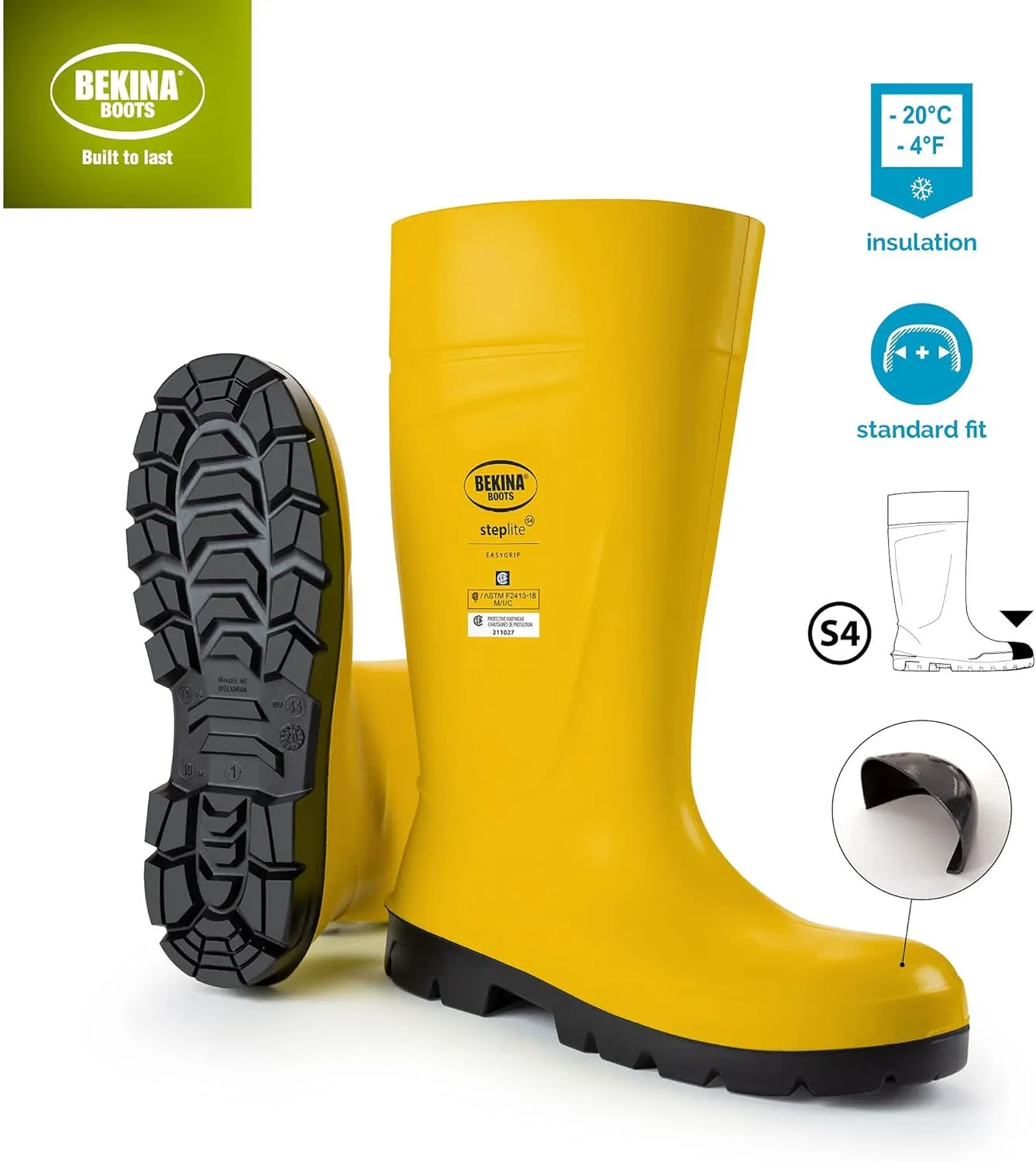 Bekina Steplite EasyGrip S4 Safety Toe Wellington Boots for Men and Women - Lightweight Waterproof SRC Certified Non Slip Steel Toe Boots for Men and Women
