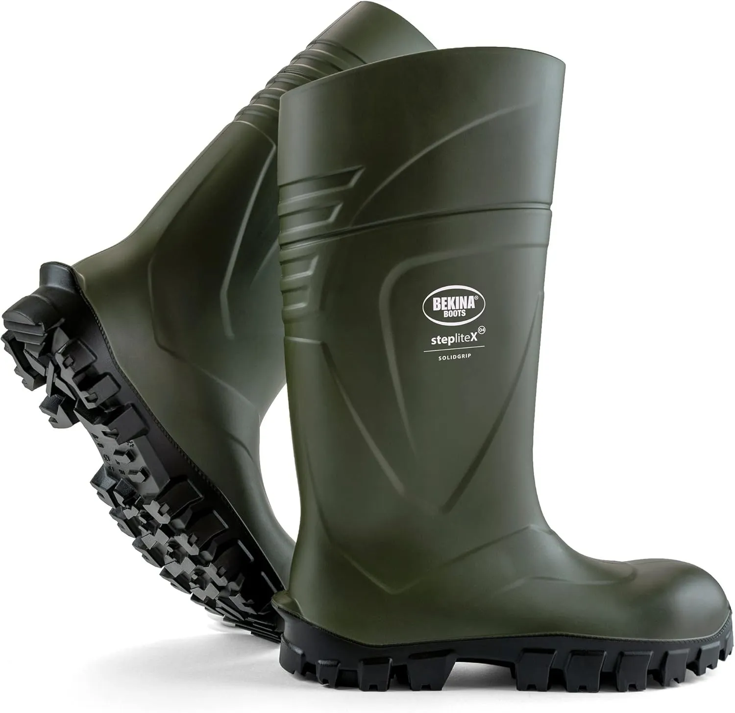 Bekina StepliteX Solidgrip O4 Waterproof Wellington Boots for Men and Women - Lightweight Non Slip Insulated Work Boots with SRC Certified Traction Outsoles, Green - 11 Men/13 Women
