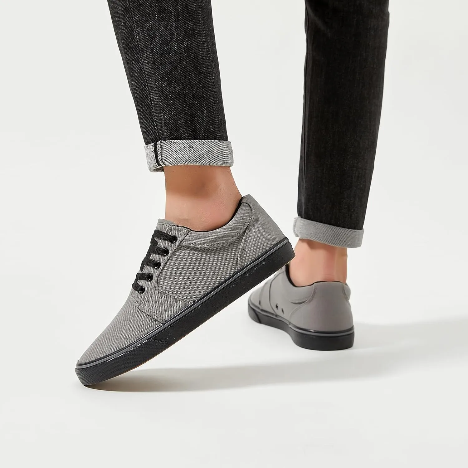 BENPAO Mens White Casual Shoes All Black Fashion Sneakers for Men Low Top Lace Up Canvas Shoes