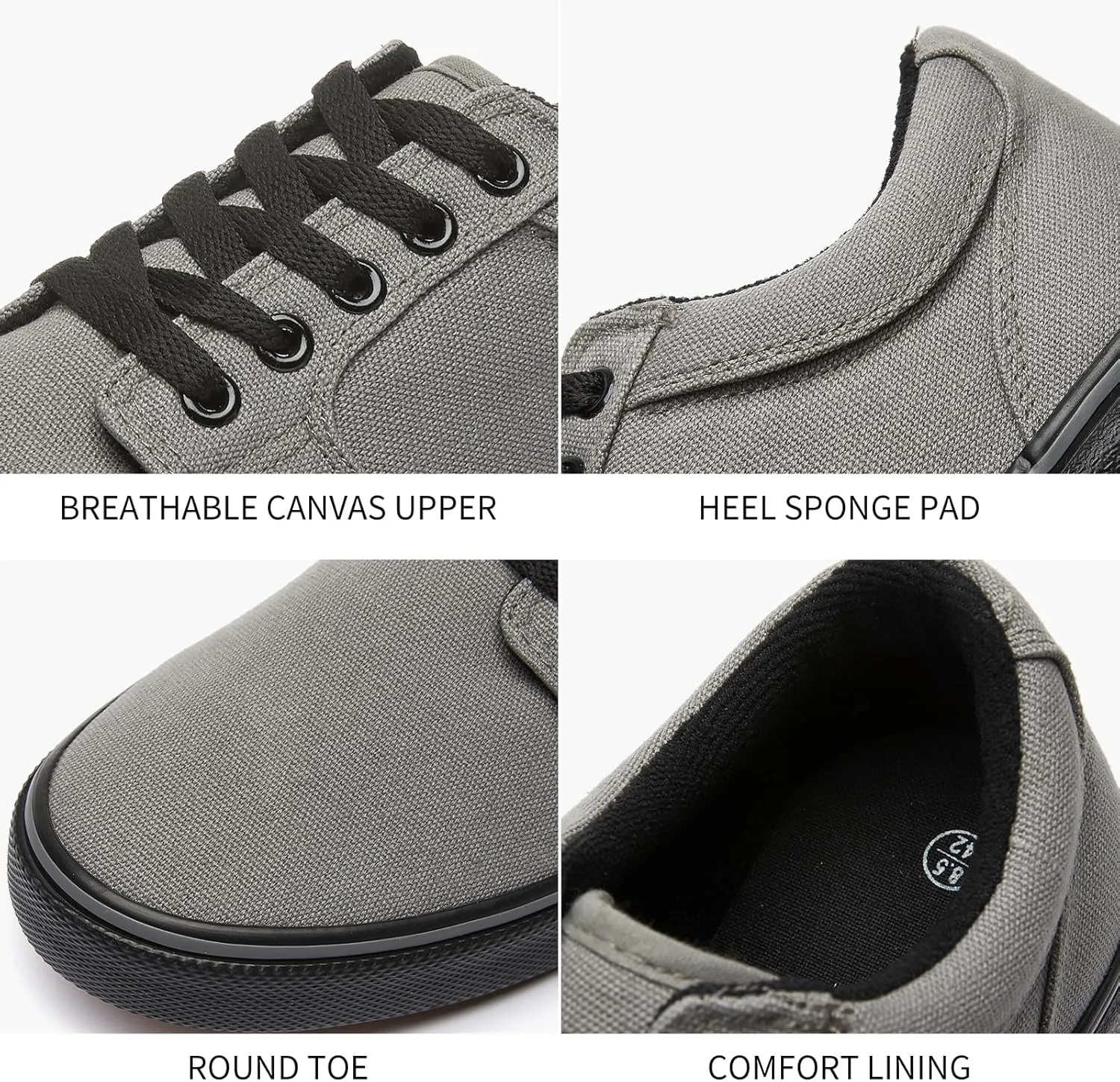 BENPAO Mens White Casual Shoes All Black Fashion Sneakers for Men Low Top Lace Up Canvas Shoes