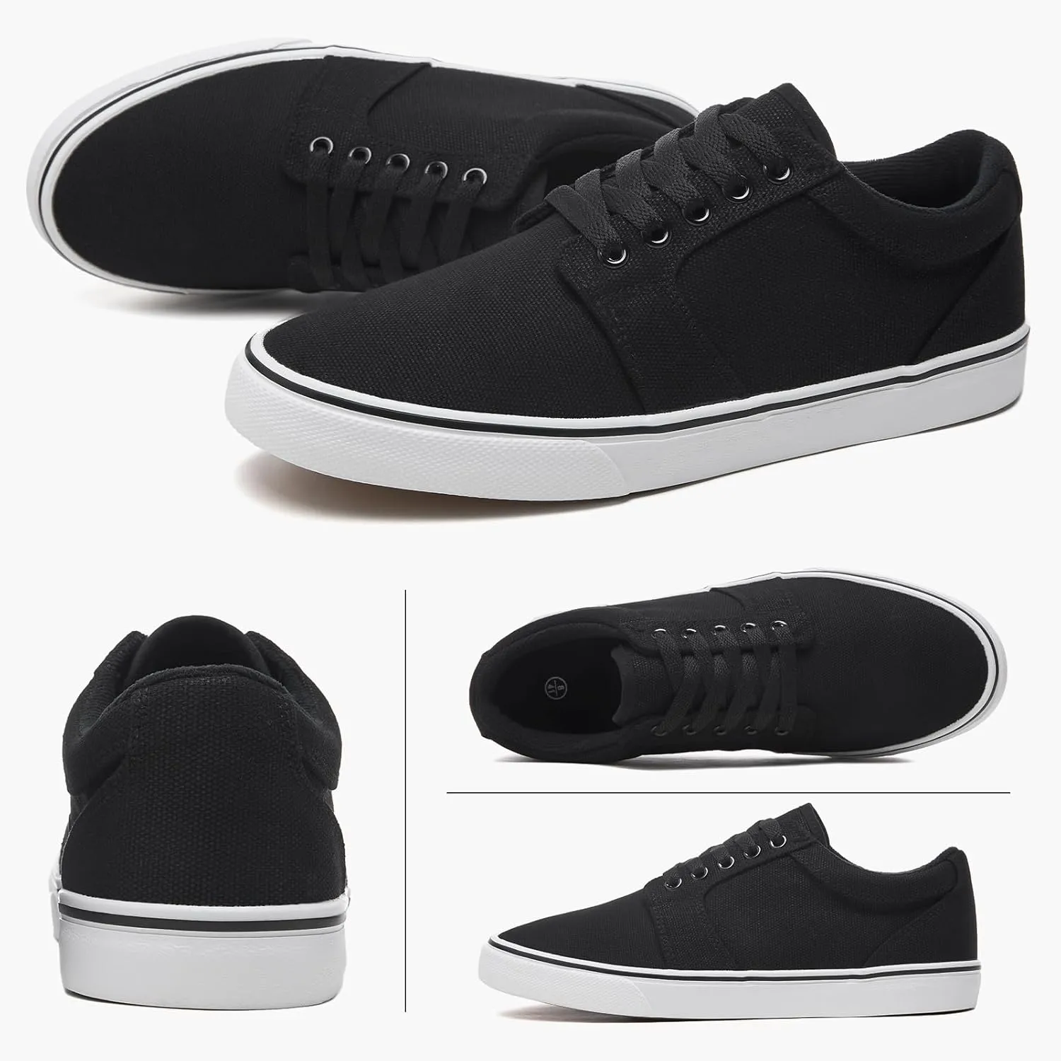 BENPAO Mens White Casual Shoes All Black Fashion Sneakers for Men Low Top Lace Up Canvas Shoes