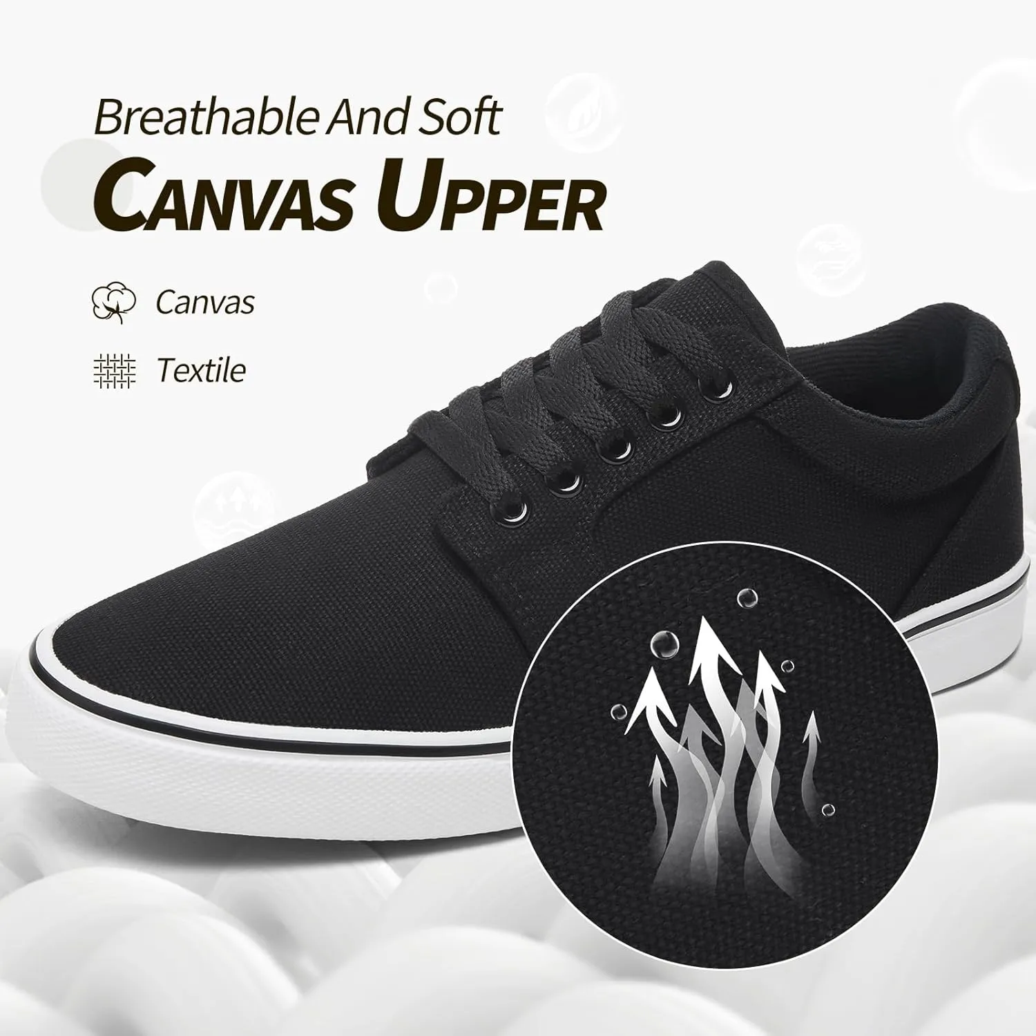 BENPAO Mens White Casual Shoes All Black Fashion Sneakers for Men Low Top Lace Up Canvas Shoes