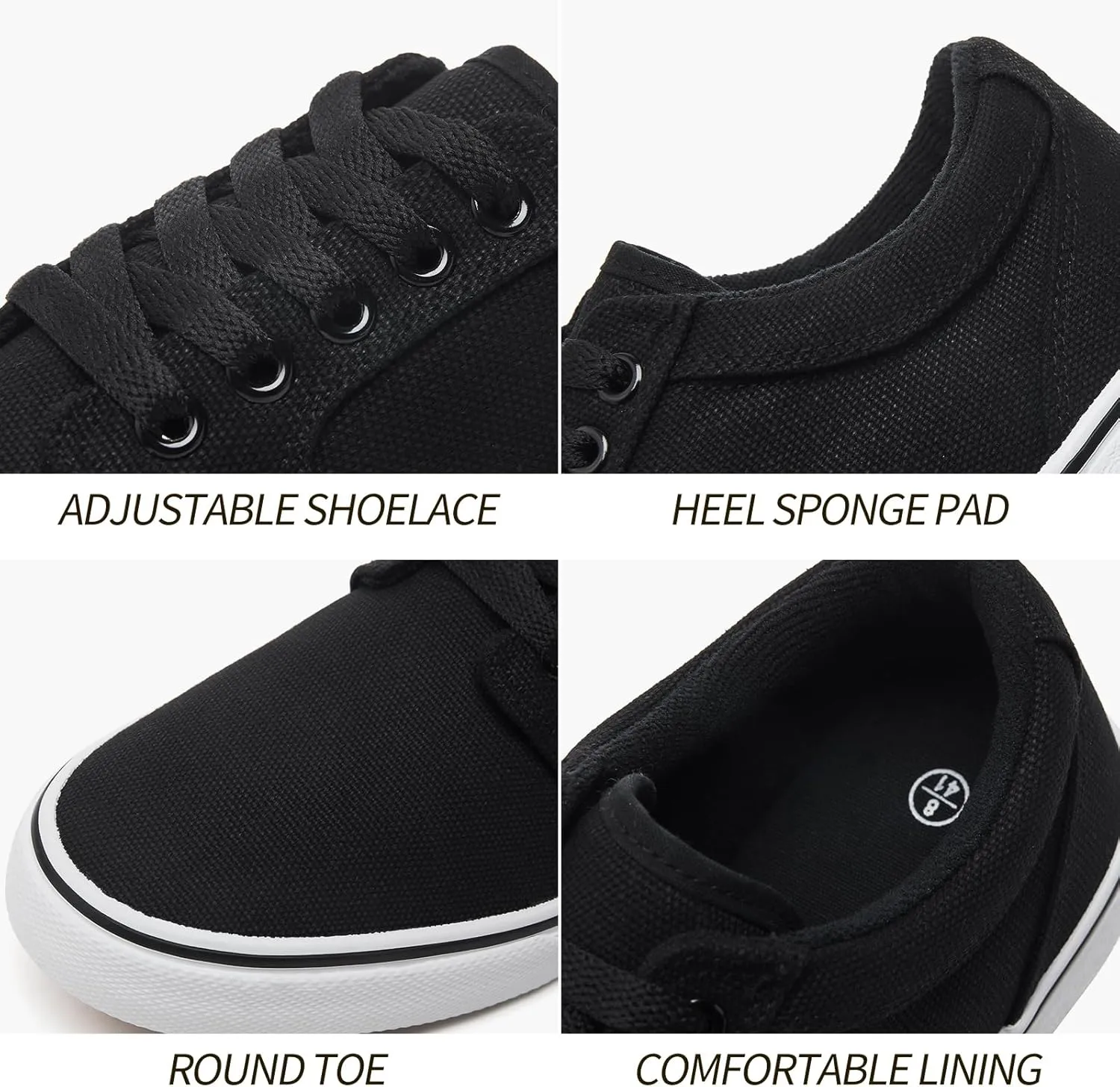 BENPAO Mens White Casual Shoes All Black Fashion Sneakers for Men Low Top Lace Up Canvas Shoes