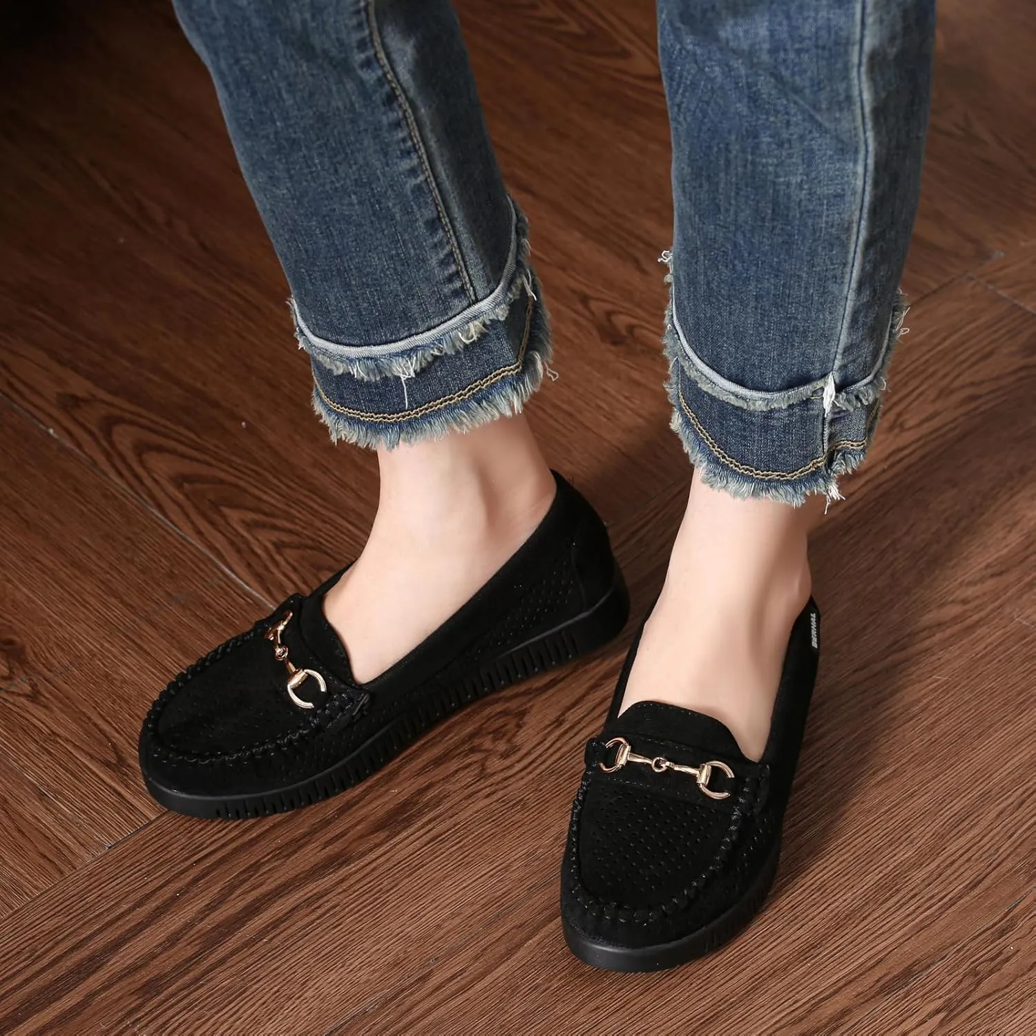 Bernal Loafers for Women Slip On Penny Loafers Hollow Out Breathable Slip On Flat Shoes Work Walking Shoes with Buckle
