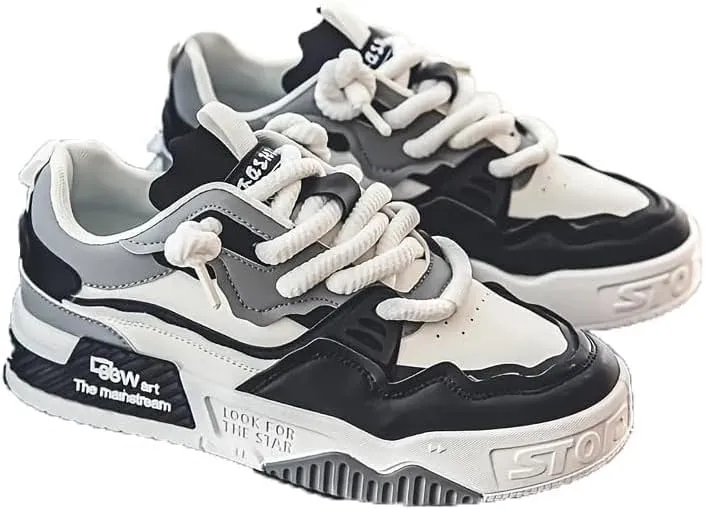 Big Size Men's Fashion Streetwear Thick-Soled Skateboarding Sneakers - Comfortable Non-Slip Durable Lace-Up Design - Ideal for Outdoor Activities