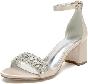 Block Heel Wedding Sandals Shoes for Bride Open Toe Crystals Formal Party Heels Sandal 1151-3