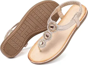 Bohemian Dress Sandals Womens Casual Flats Sandals Comfortable Ankle Strap Summer Boho Thong Sandals