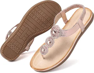 Bohemian Dress Sandals Womens Casual Flats Sandals Comfortable Ankle Strap Summer Boho Thong Sandals