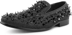 Bolano x Amali Mesa - Men's Designer Shoes, Comfortable Men's Slippers - Fashion Shoes - Shiny and Metallic Smoking Slippers with Matching Spikes