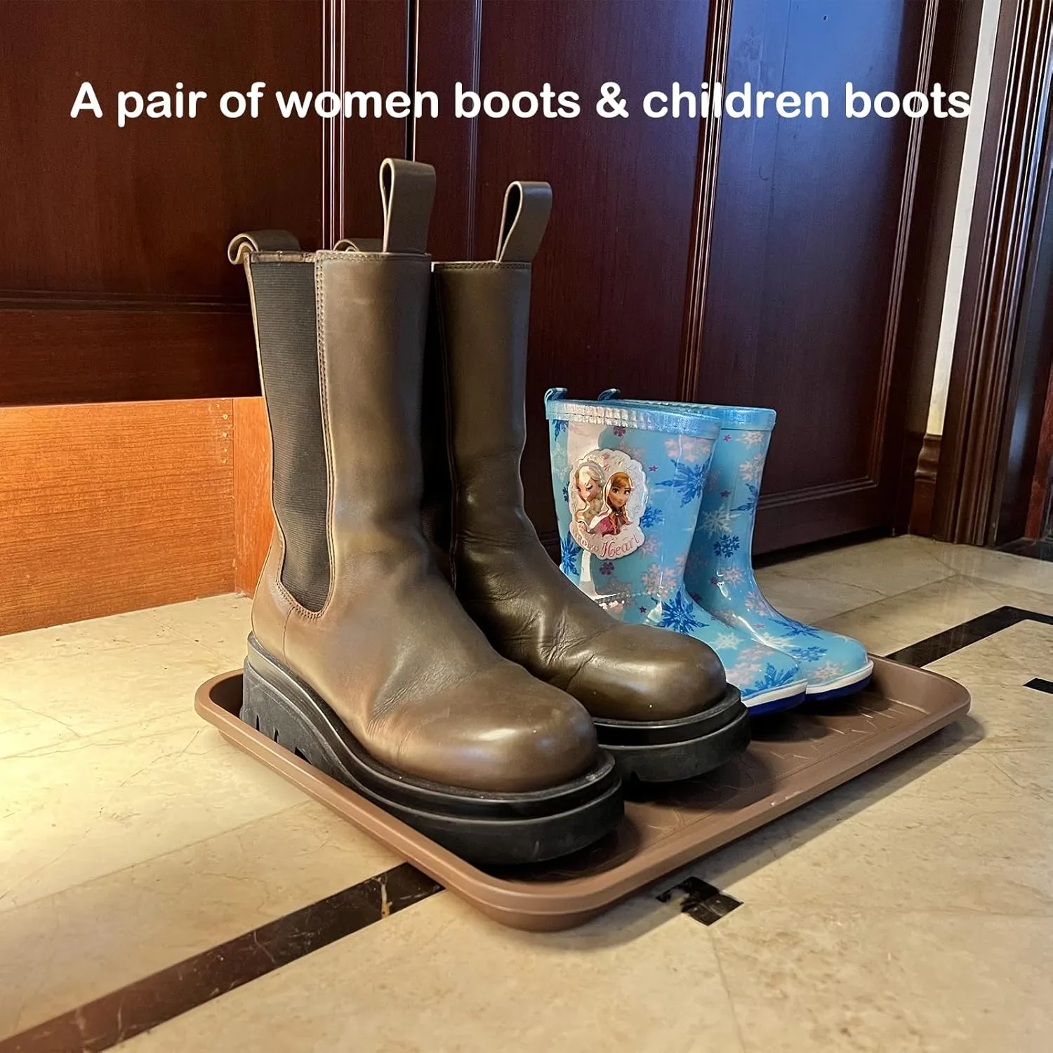 Boot Tray for Entryway Indoor, Heavy Duty 2 Packs, 16.7"x12.8" Waterproof Mat with Raised Edge, Multi-Purpose for Boots, Shoes, Garden