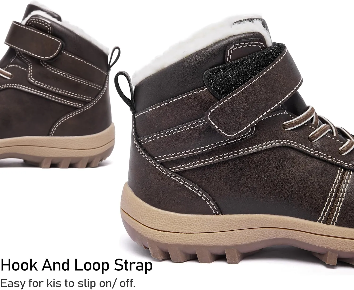 Boys Girls Snow Boots Winter Slip On Warm Fur Lined Shoes Lightweight Water-Resistant Cold Weather Boot (Little Kid/Big Kid)