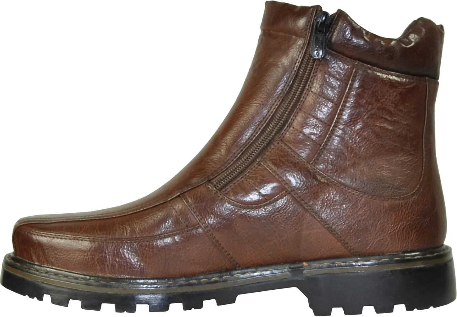bravo! Men Waterproof Winter Boot DEAN with Fur Lining and Double Zipper Black and Brown Size 7 to 13