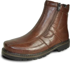 bravo! Men Waterproof Winter Boot DEAN with Fur Lining and Double Zipper Black and Brown Size 7 to 13