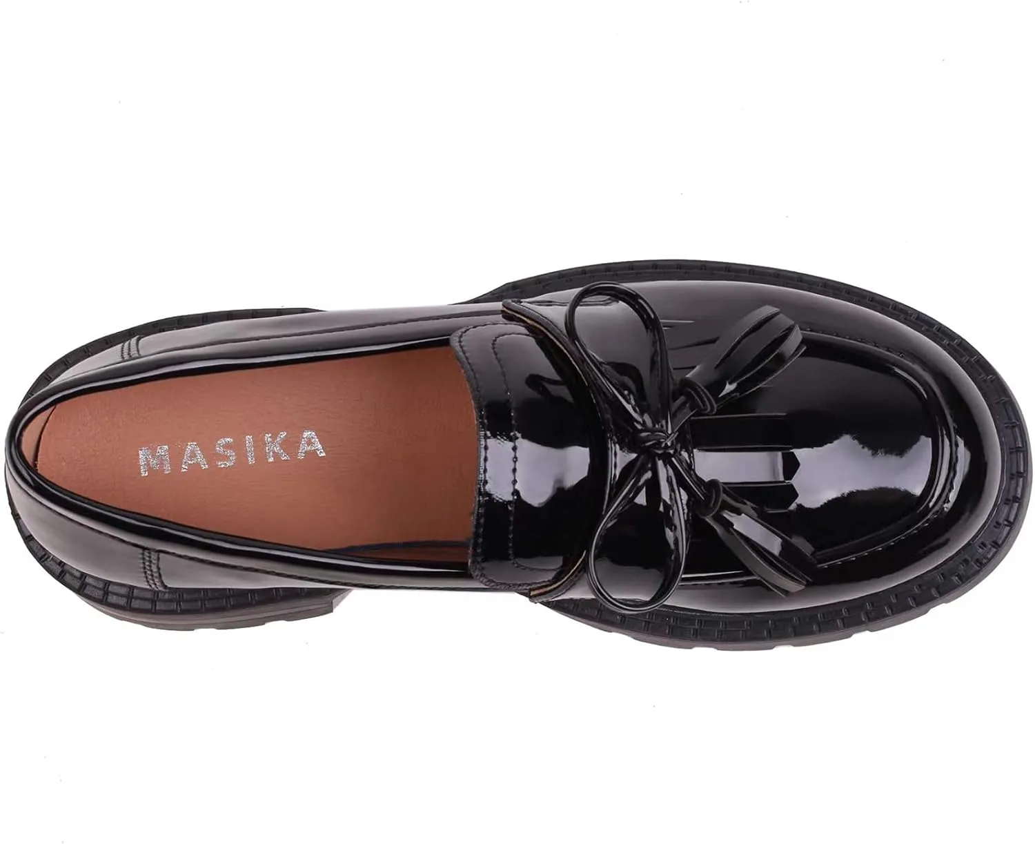 British Style Women's Fashion Loafers, Patent Leather Tassel Loafers, Black Thick-Soled Loafers, Slip-on Thick-Soled Loafers, Simple Casual Flat Shoes, Plus Size Shoes.