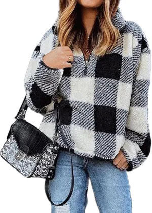 BTFBM Women Sherpa Pullover Quarter Zip Long Sleeve Fluffy Soft Fleece Jackets Sweaters Sweatshirts Hoodies Outwear Coat
