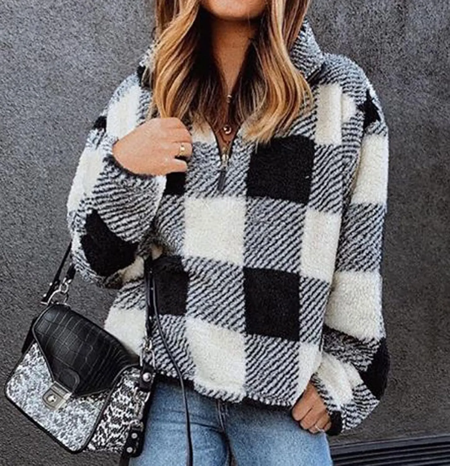 BTFBM Women Sherpa Pullover Quarter Zip Long Sleeve Fluffy Soft Fleece Jackets Sweaters Sweatshirts Hoodies Outwear Coat