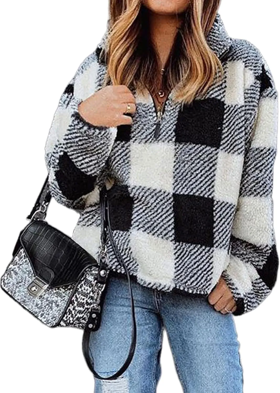 BTFBM Women Sherpa Pullover Quarter Zip Long Sleeve Fluffy Soft Fleece Jackets Sweaters Sweatshirts Hoodies Outwear Coat