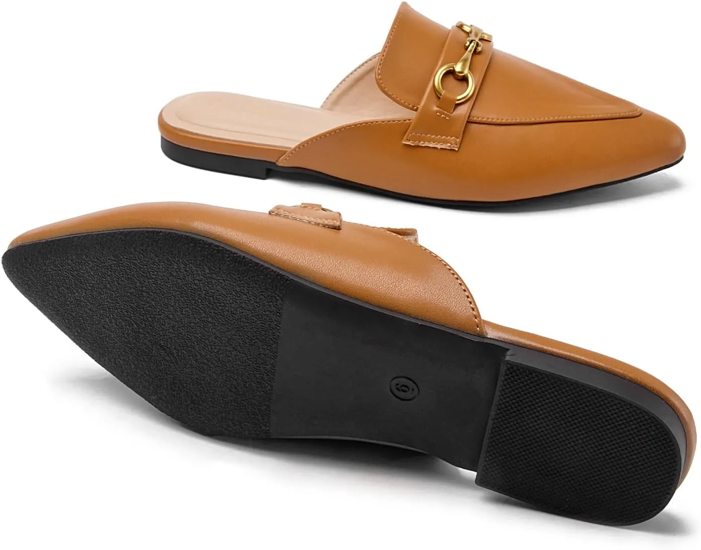 Buckle Mules for Women Pointed Toe Backless Flat Mules Slip on Slides Loafer Shoes