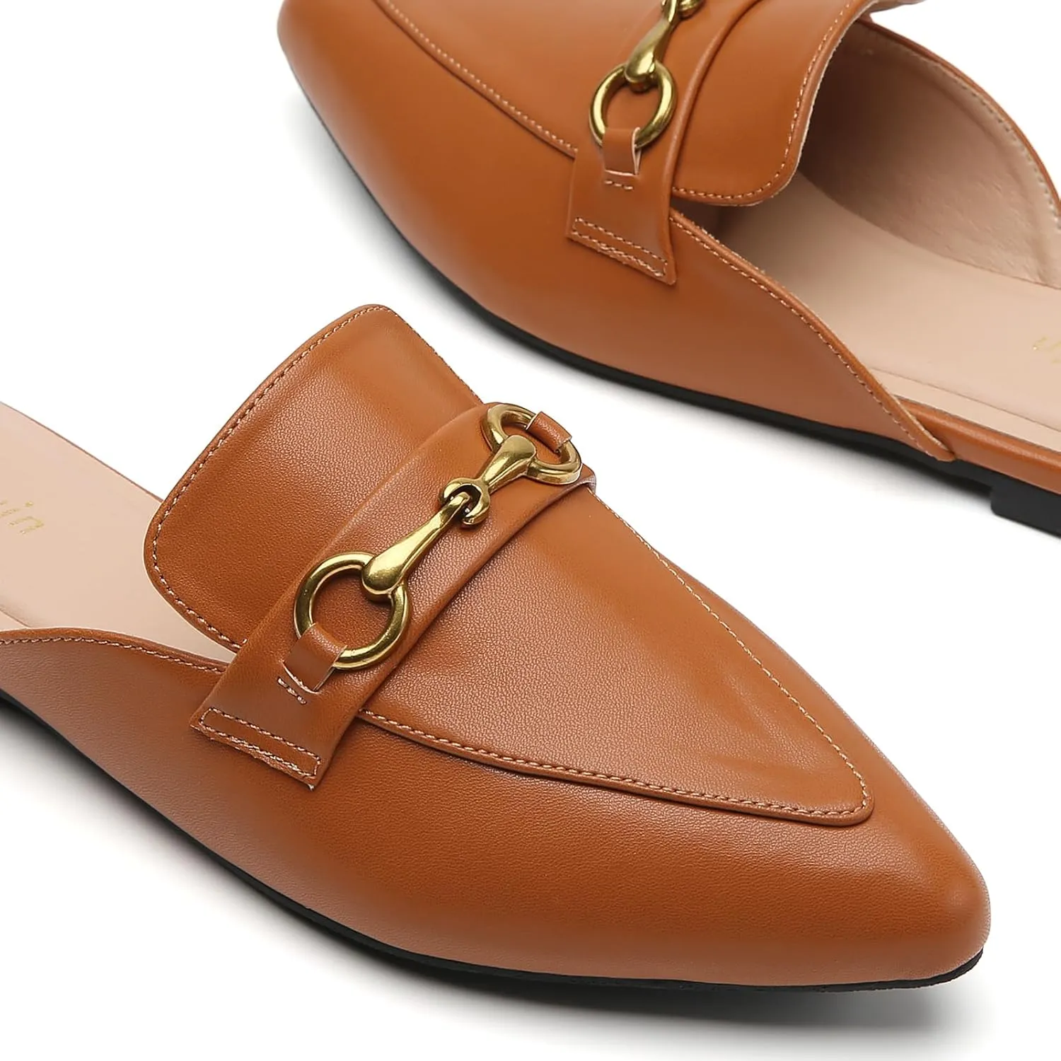 Buckle Mules for Women Pointed Toe Backless Flat Mules Slip on Slides Loafer Shoes