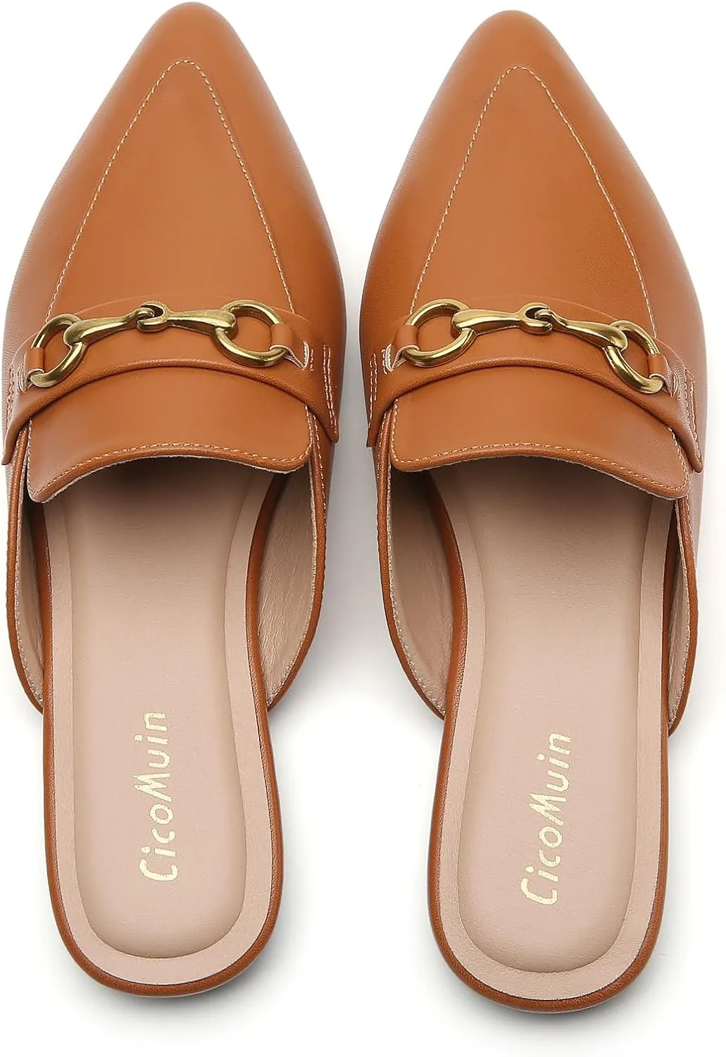Buckle Mules for Women Pointed Toe Backless Flat Mules Slip on Slides Loafer Shoes