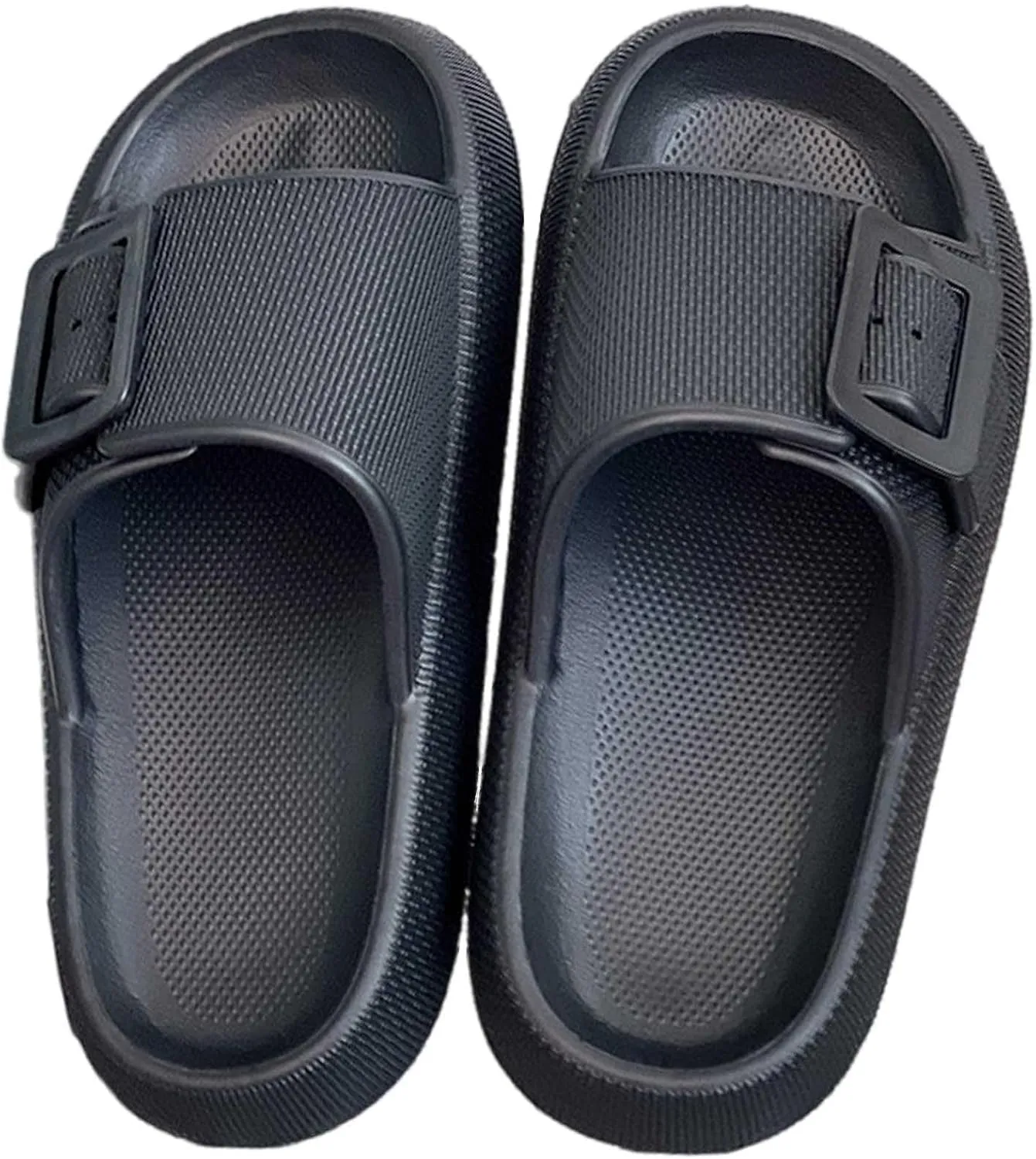 Buckle Rubber Arch Support Pillow Slippers Comfy Cloud Slippers Thick Sole EVA Soft Cushion Slides Open Toe Quick Drying Spa Bath Pool House Casual Shower Sandals Indoor Outdoor,Black 35-36