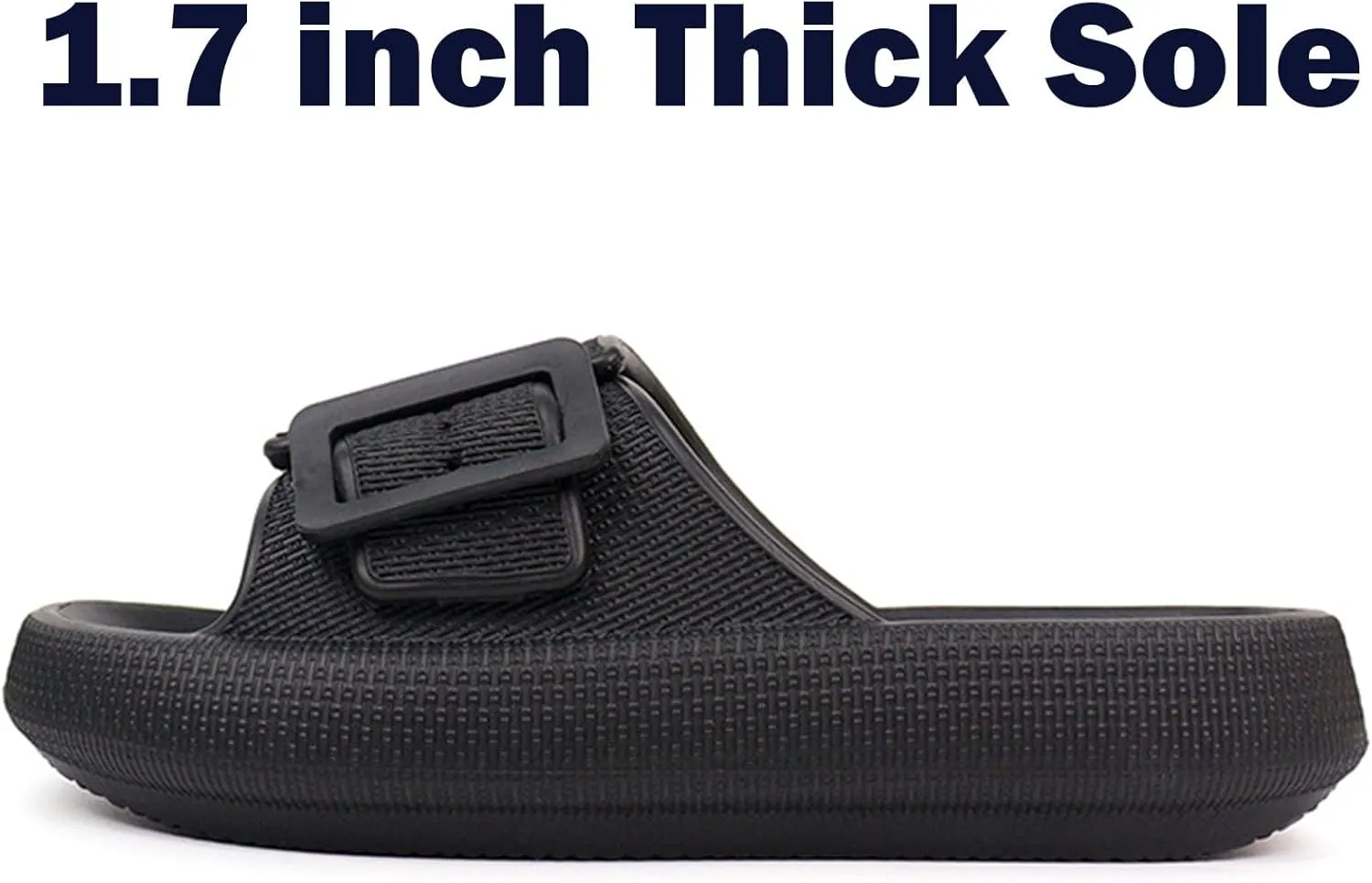 Buckle Rubber Arch Support Pillow Slippers Comfy Cloud Slippers Thick Sole EVA Soft Cushion Slides Open Toe Quick Drying Spa Bath Pool House Casual Shower Sandals Indoor Outdoor,Black 35-36