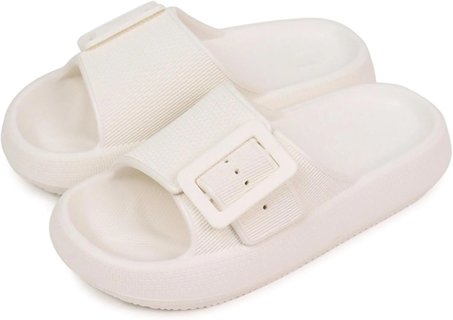 Buckle Rubber Arch Support Pillow Slippers Comfy Cloud Slippers Thick Sole EVA Soft Cushion Slides Open Toe Quick Drying Spa Bath Pool House Casual Shower Sandals Indoor Outdoor,Black 35-36