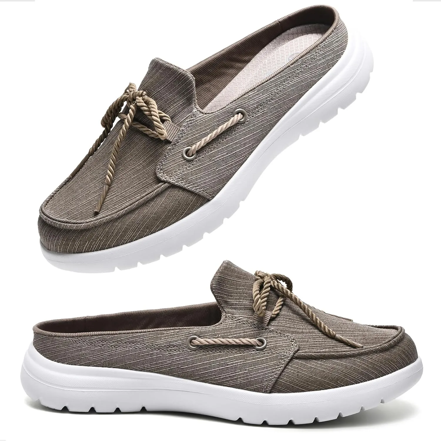 Buyrew Mules for Women Slip on Shoes Comfortable Knit Canvas Walking Flats with Arch Support Breathable Clogs House Slippers