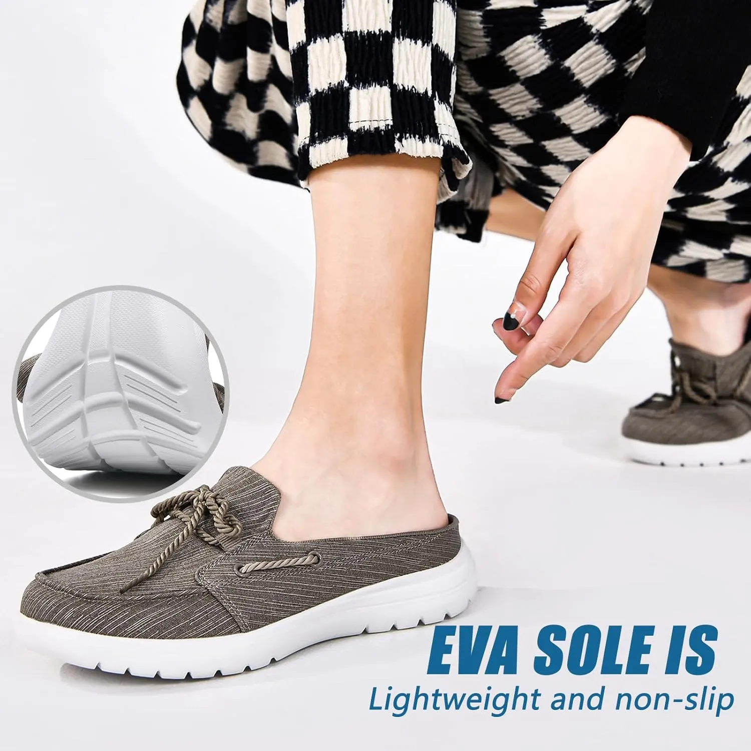 Buyrew Mules for Women Slip on Shoes Comfortable Knit Canvas Walking Flats with Arch Support Breathable Clogs House Slippers