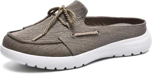 Buyrew Mules for Women Slip on Shoes Comfortable Knit Canvas Walking Flats with Arch Support Breathable Clogs House Slippers