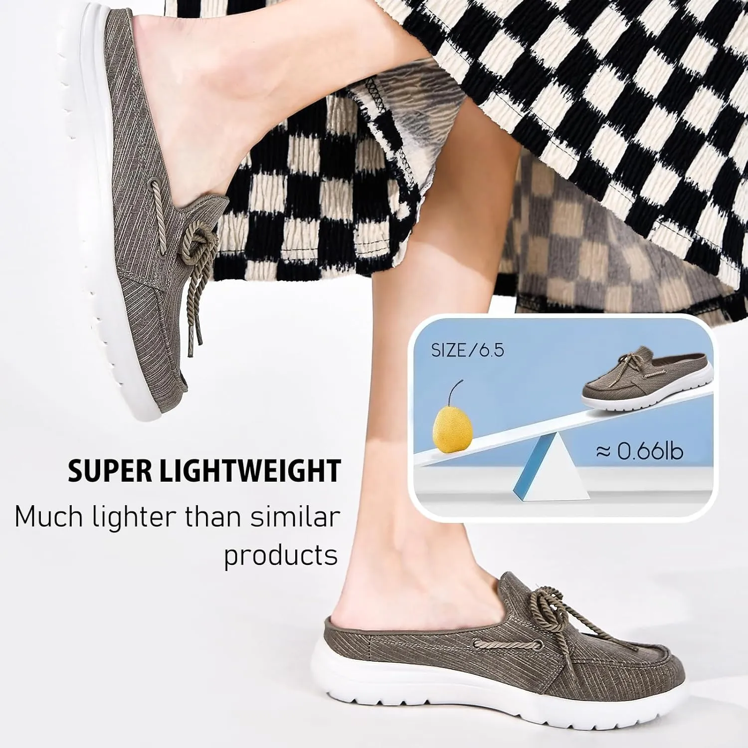 Buyrew Mules for Women Slip on Shoes Comfortable Knit Canvas Walking Flats with Arch Support Breathable Clogs House Slippers
