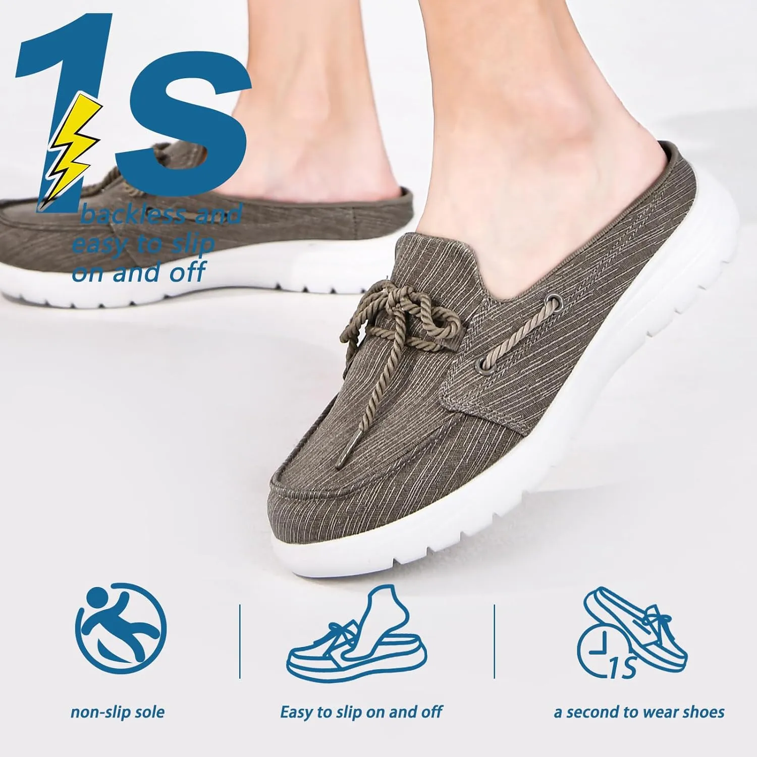 Buyrew Mules for Women Slip on Shoes Comfortable Knit Canvas Walking Flats with Arch Support Breathable Clogs House Slippers
