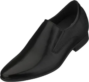 CALTO Men's Invisible Height Increasing Elevator Shoes - Black Leather Slip-on Formal Dress Loafers- 3 Inches Taller - Y5530 - Size 7 D(M) US