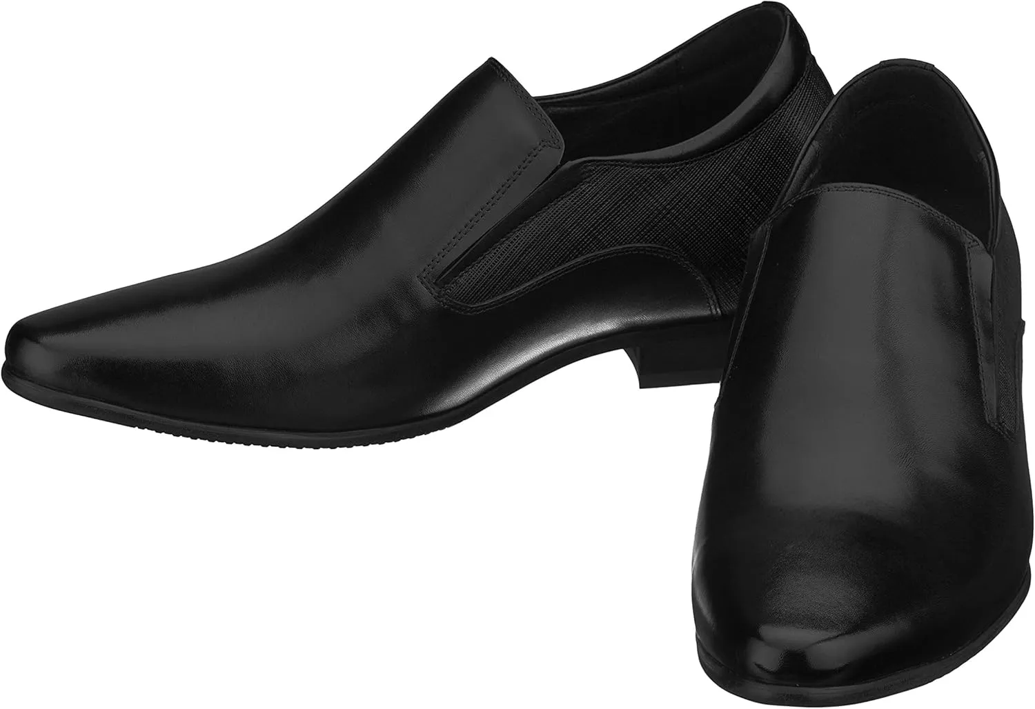 CALTO Men's Invisible Height Increasing Elevator Shoes - Black Leather Slip-on Formal Dress Loafers- 3 Inches Taller - Y5530 - Size 7 D(M) US