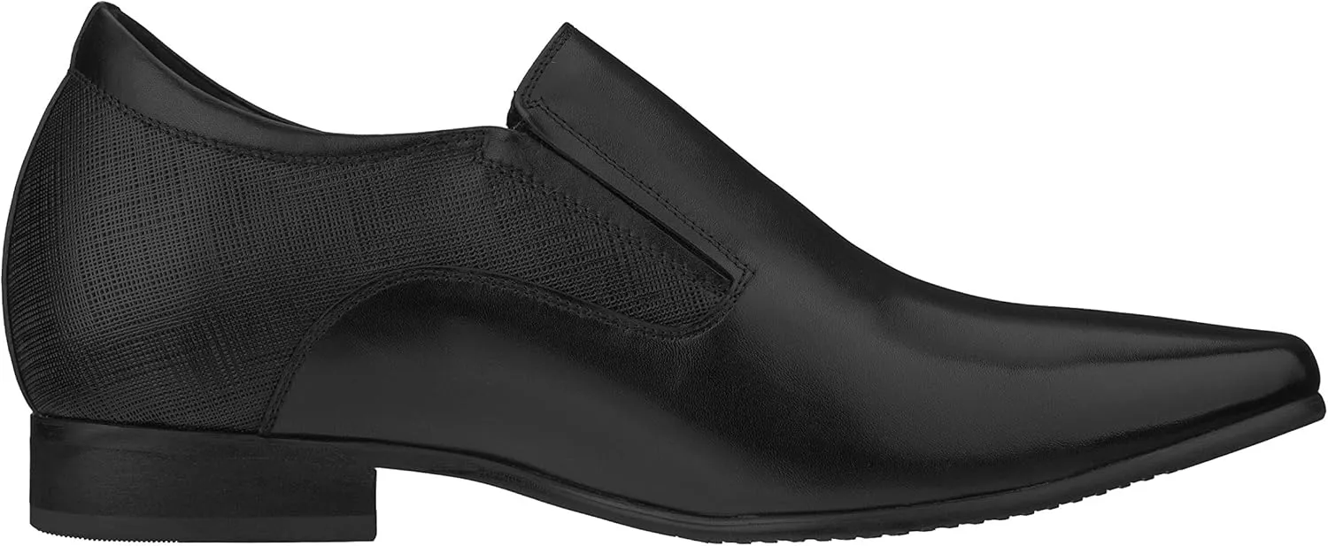 CALTO Men's Invisible Height Increasing Elevator Shoes - Black Leather Slip-on Formal Dress Loafers- 3 Inches Taller - Y5530 - Size 7 D(M) US